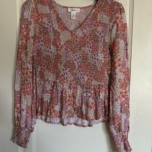 Japna floral long sleeve smocked peplum top